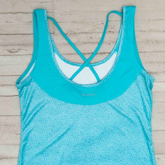 Columbia Omni-Shade Aqua Leopard Print Strappy Back Workout Top size S - Picture 4 of 8